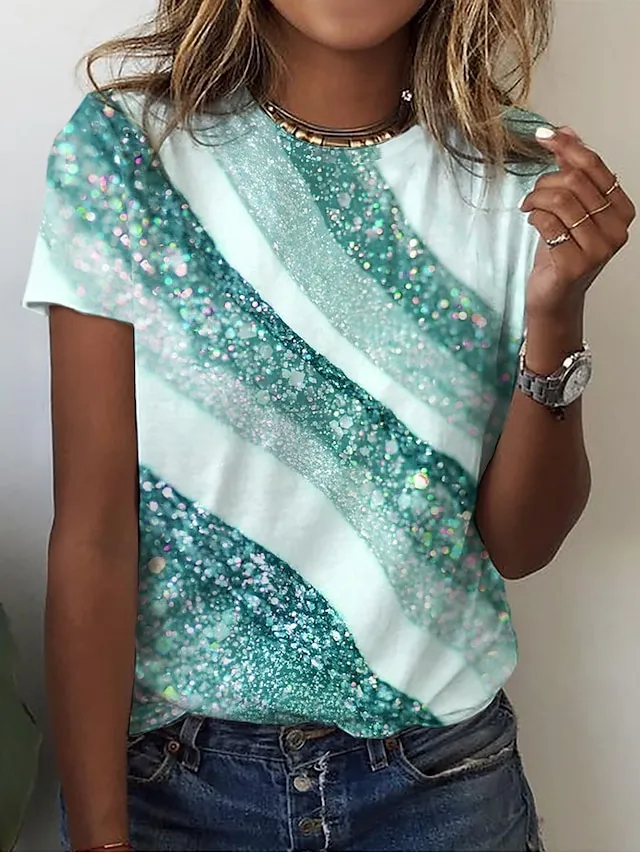 Women's T shirt Tee Yellow Pink Blue Graphic Print Short Sleeve Daily Weekend Basic Round Neck Regular Fit Painting