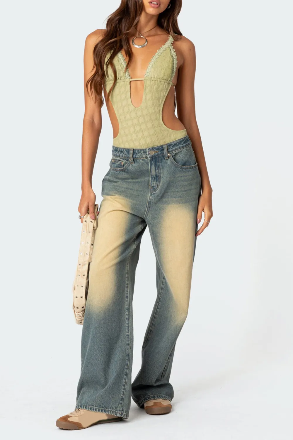 Textured Cut Out Bodysuit