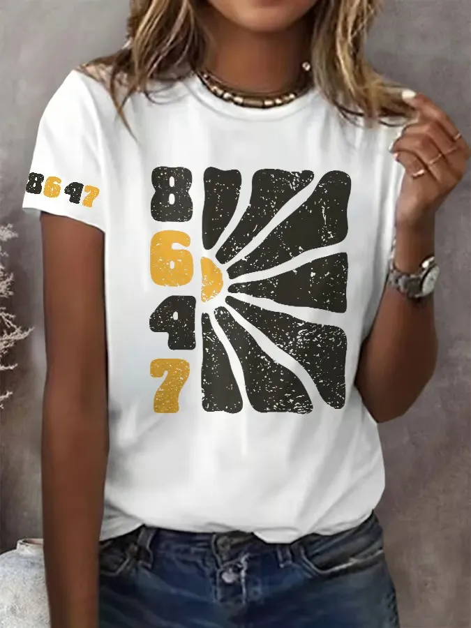 Women'S T-Shirt Retro Flowers 86 47 Print T-Shirt Pure Cotton Short Sleeves