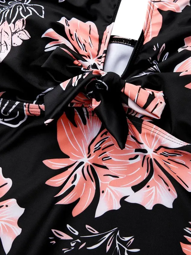 Vacation Floral Printing Scoop Neck Tankinis Two-Piece Set