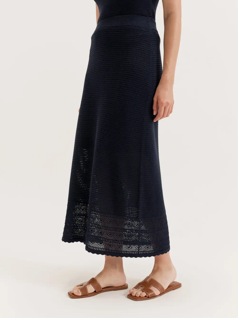 Black High-Rise Hollow Lace Maxi Skirts
