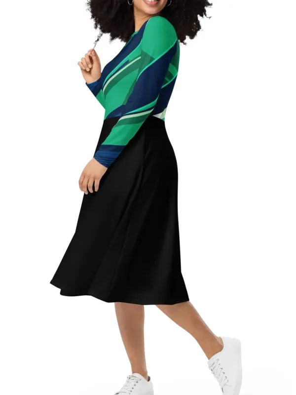 Geometric Long Sleeve Midi Dress