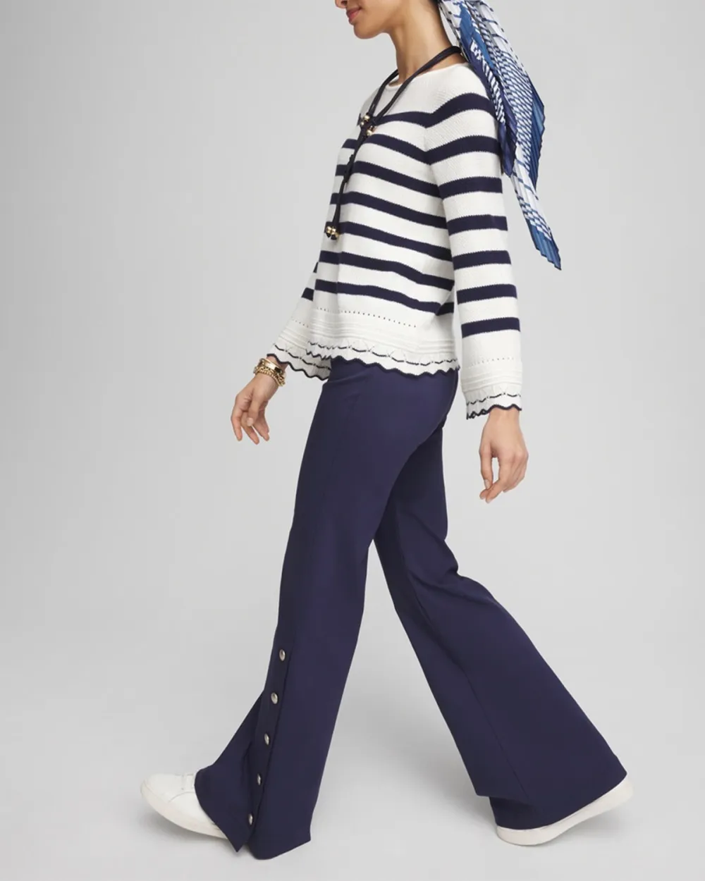 Button Detail Wide-Leg Pants