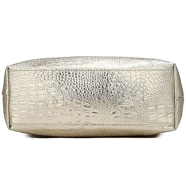 Women's Tote PU Leather Daily Zipper Solid Color Silver Black Gold