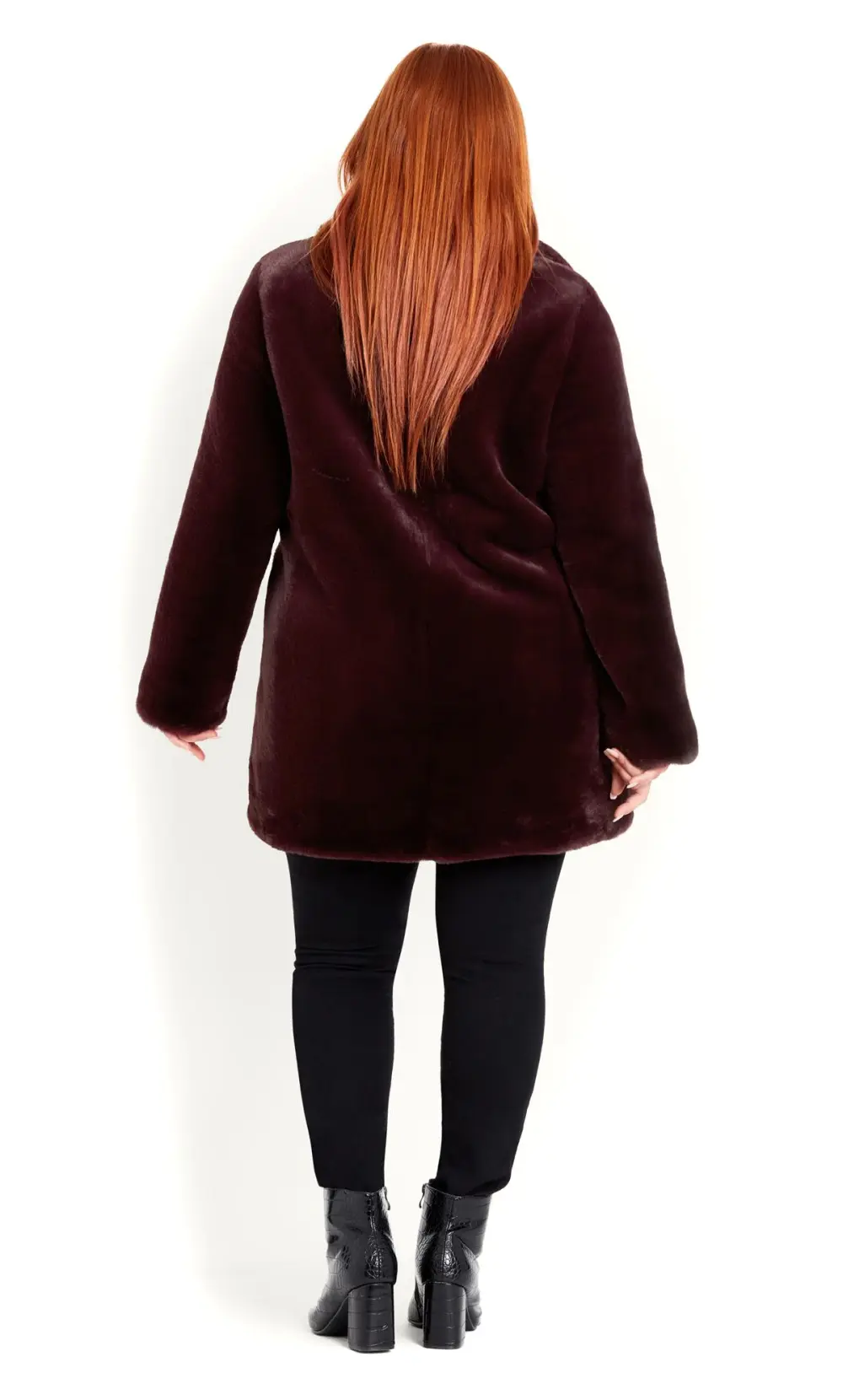 Evans Burgundy Red Faux Fur Coat