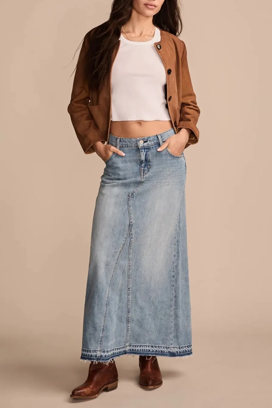Low Rise Denim Midi Skirt