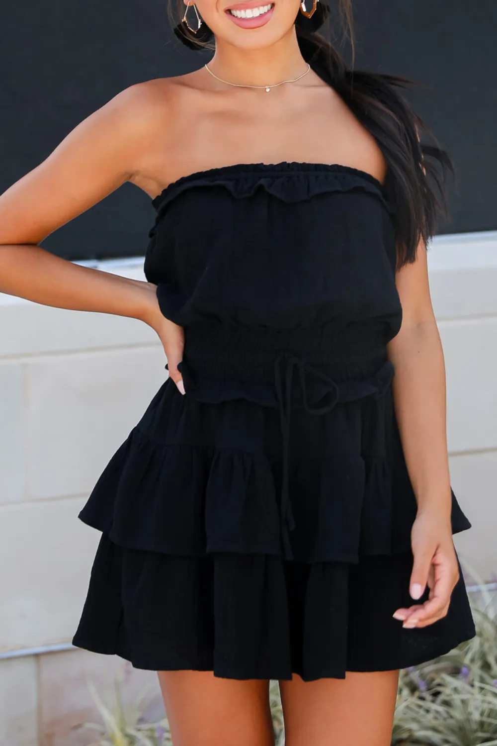 On The Sidelines Linen Strapless Mini Dress