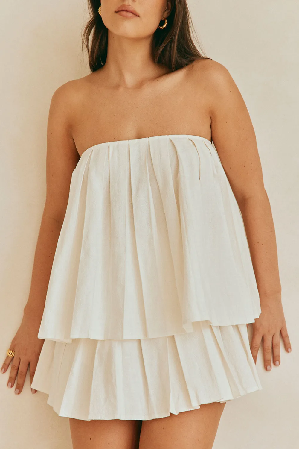 Strapless Tiered Linen Top