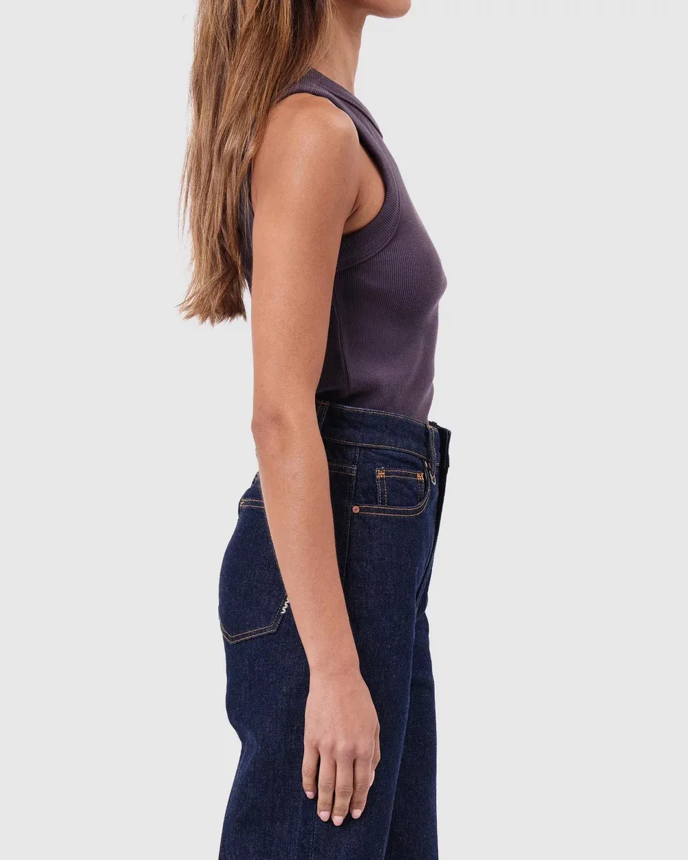 Plain white round neck striped vest