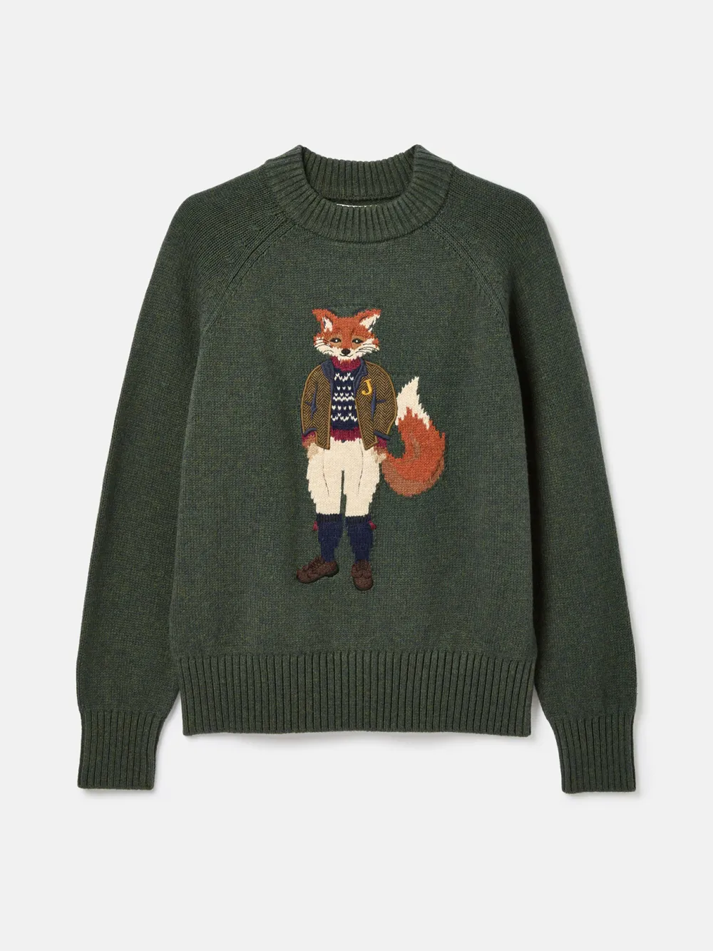 Dark Green Intarsia Fox Knit Jumper