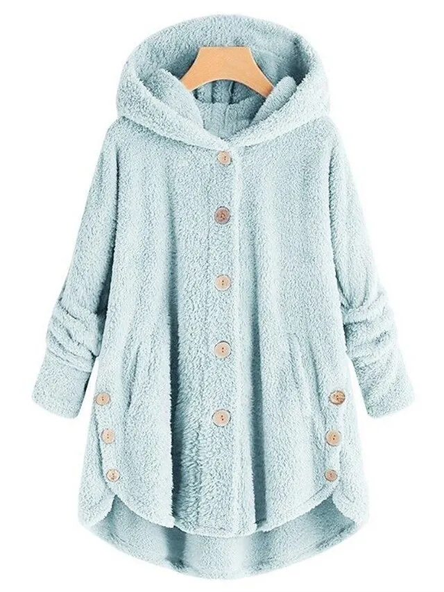 Women's Teddy Coat Fleece Sherpa Jacket with Hood Teddy Bear Jacket Windproof Warm Winter Coat Comtemporary Stylish Plush Jacket Long Sleeve Leopard Black Pink Wine