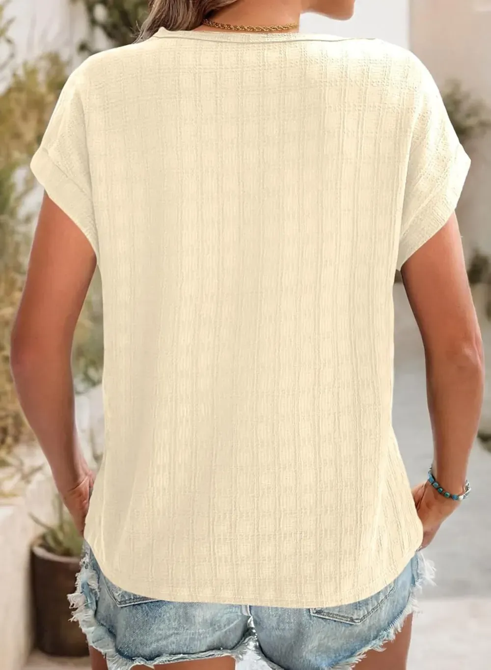 Dokotoo Tops for Women Trendy Summer Casual Cap Short Sleeve Basic Textured Solid Color Round Neck T Shirts Blouse