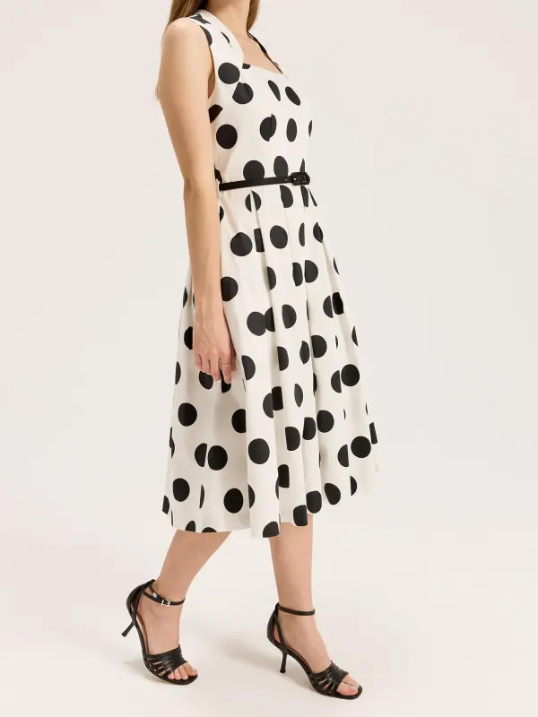 Ivory Black Spotty Midi Dress