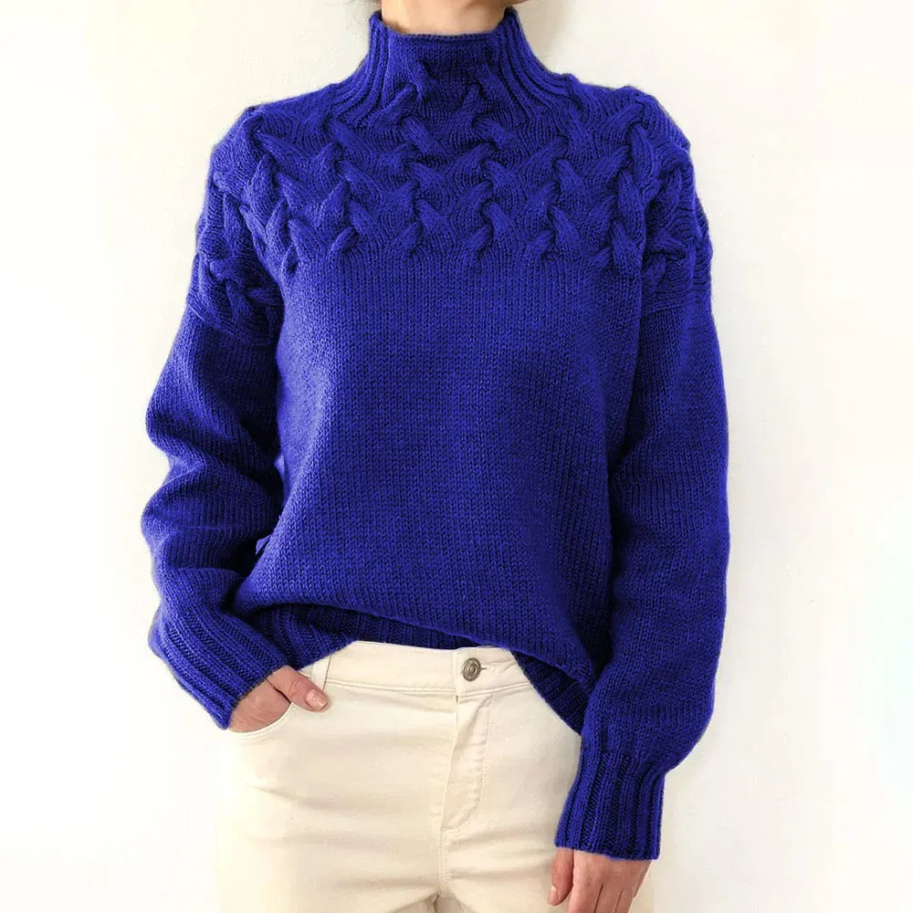 Vintage Woven Detail Turtleneck Long Sleeve Sweater