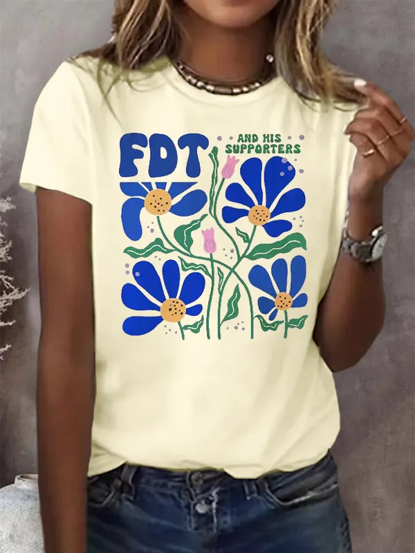 Women'S T-Shirt Women'S Printed T-Shirt Art Print Round Neck Pure Cotton Short Sleeve