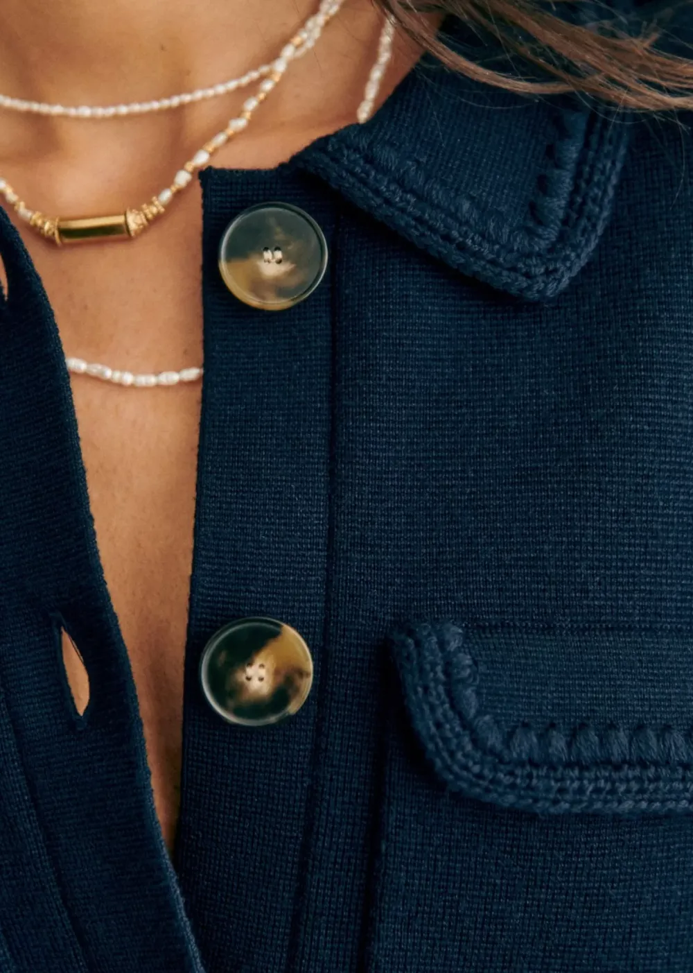 Cream Button Pocket Knit Jacket