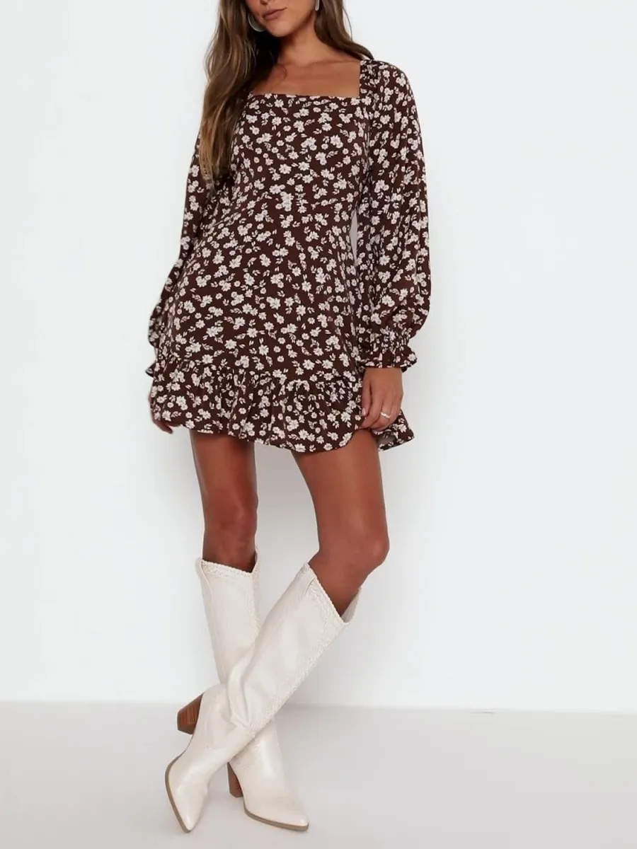 Floral Square Neck Dresss