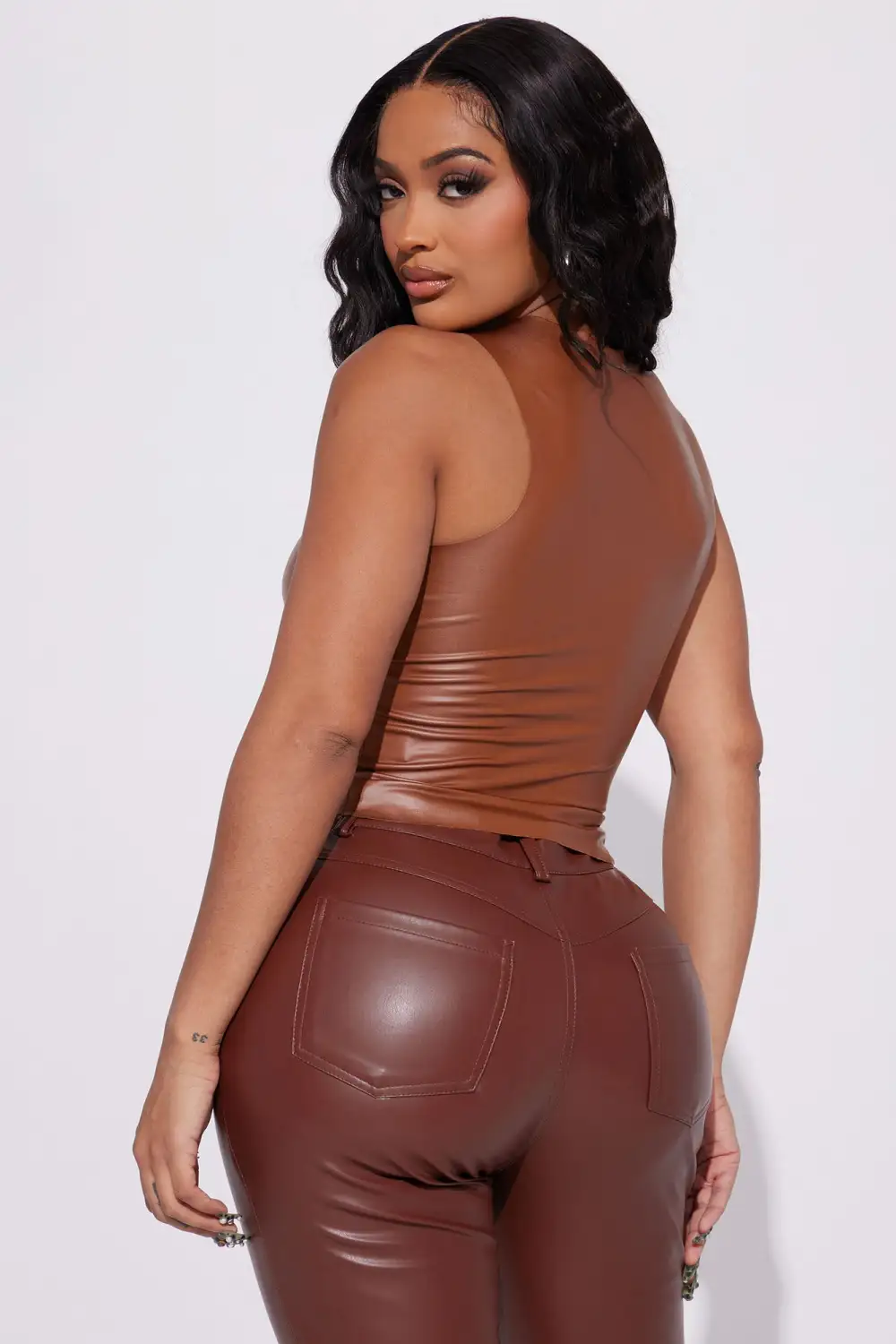 Priscilla PU Leather Top - Cognac
