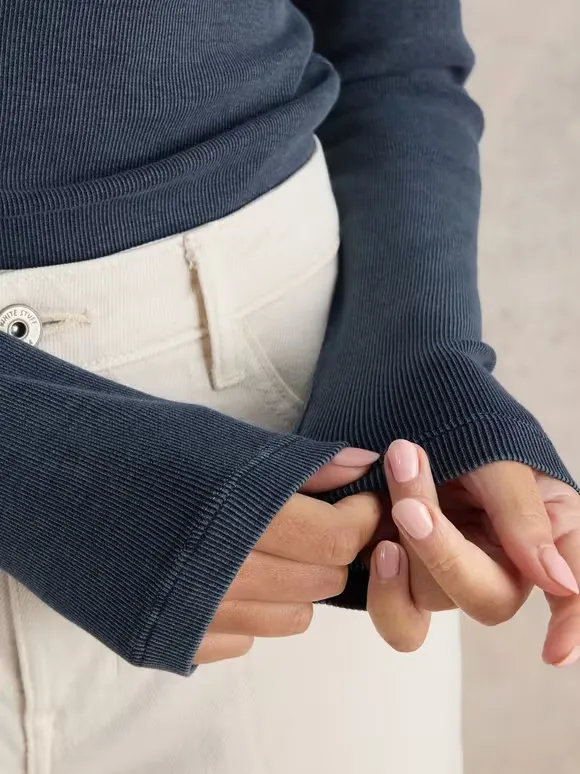 Casual Style Long Sleeve Ribbed Tee