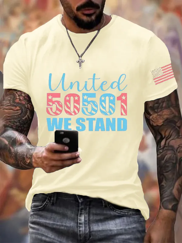 Men'S T-Shirt Men'S 50 Protest 50 States 1 Movement Printed T-Shirt Round Neck Pure Cotton Short Sleeve