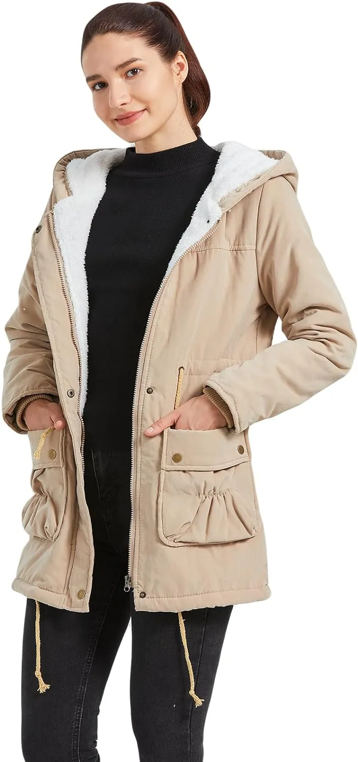 Women's Winter Mid Length Thick Warm Faux Lamb Wool Lined Jacket Coat