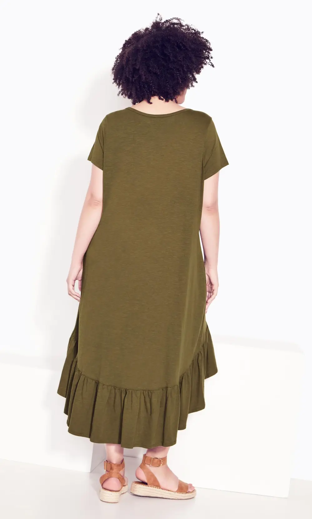 Evans Khaki Green Ruffle Drape Pocket Tunic Dress