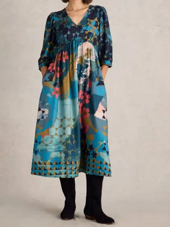 Midi Printed Dress In Teal Print