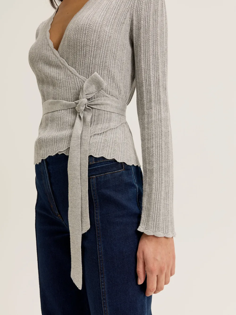 Grey Wrap Cardigan with Belt