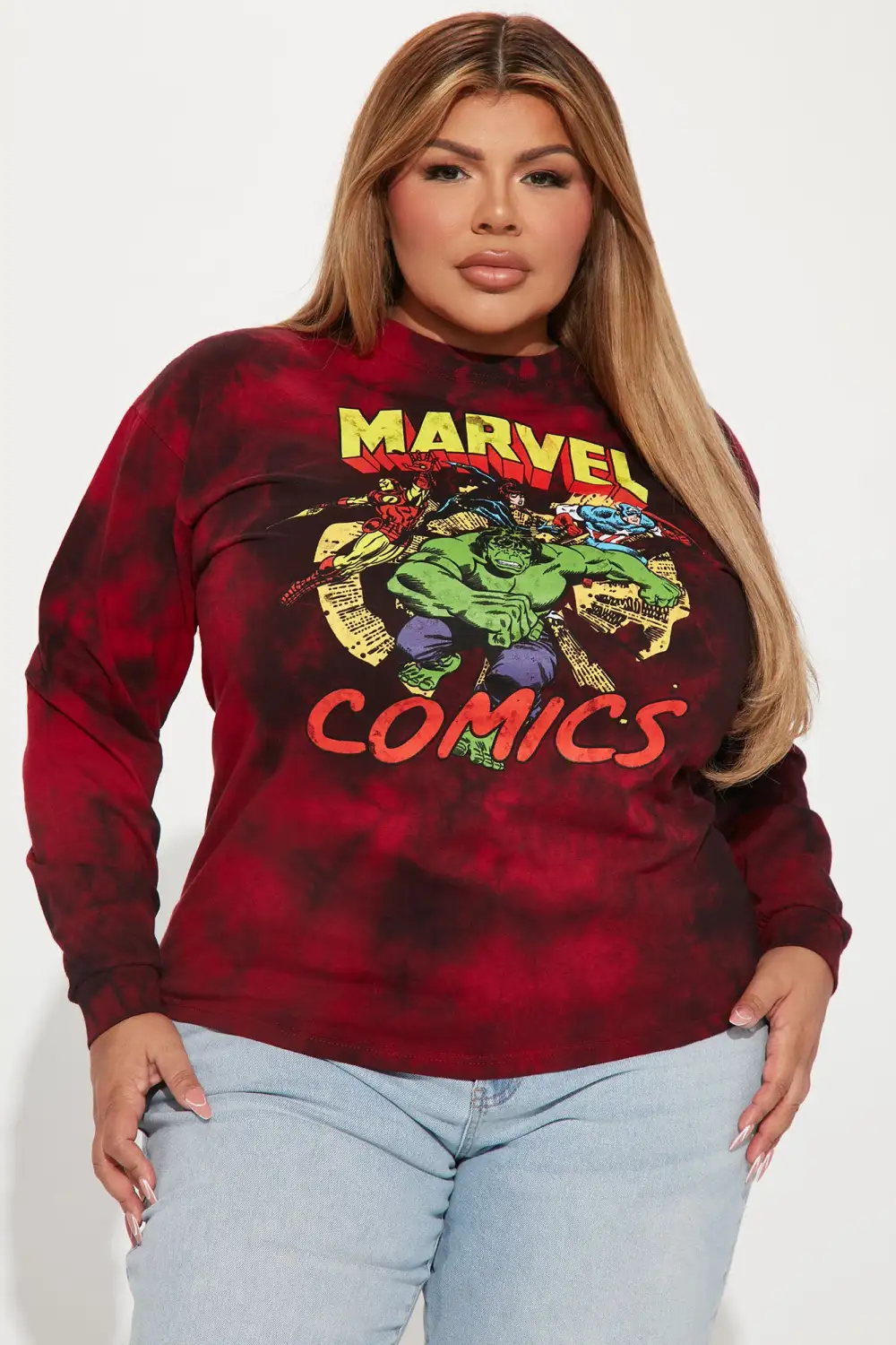 Marvel Comics Tie-Dye Long Sleeve Top - Red/combo