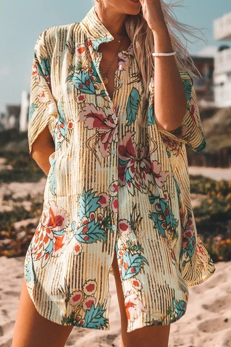 FLORAL PRINT BUTTONED COVER UP