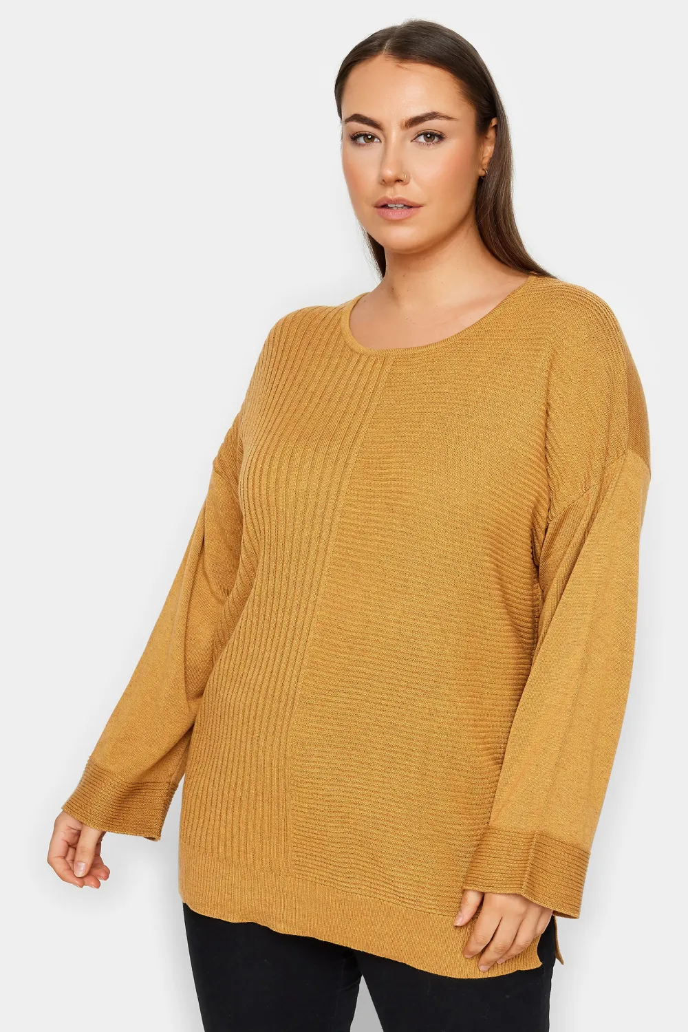 Evans Yellow Contrast Stitch Knitted Jumper