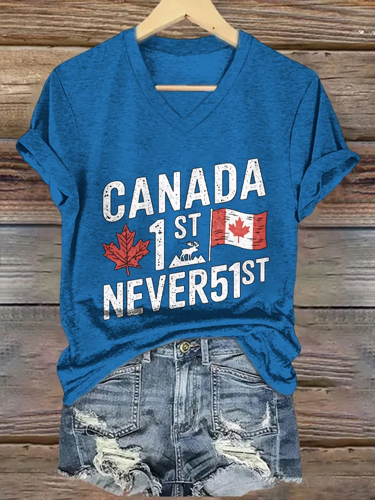 Canada 1 St Never 51 St Printed V-Neck Short-Sleeved T-Shirt