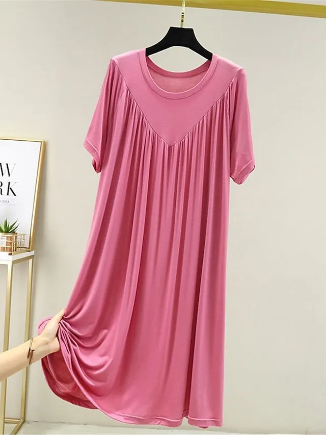 Women's Pajamas Nightgown Nightshirt Dress Pure Color Simple Casual Soft Home Daily Bed Polyester Breathable Crew Neck Short Sleeve Summer Spring Black Yellow