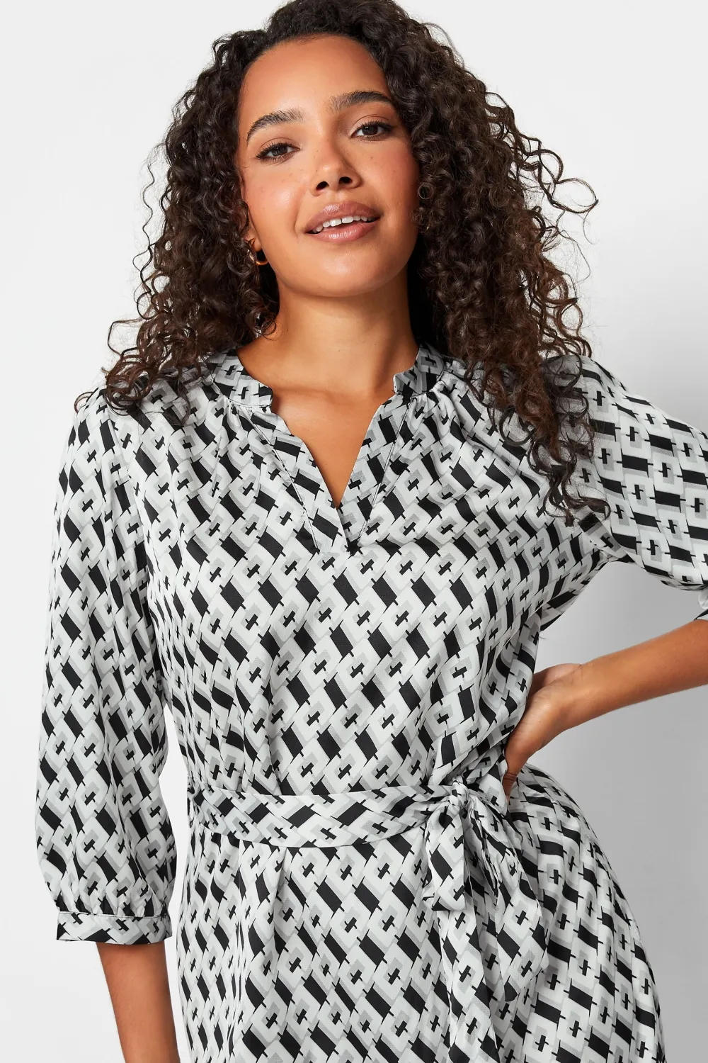 M&Co Black Geometric Print Satin Tunic Dress