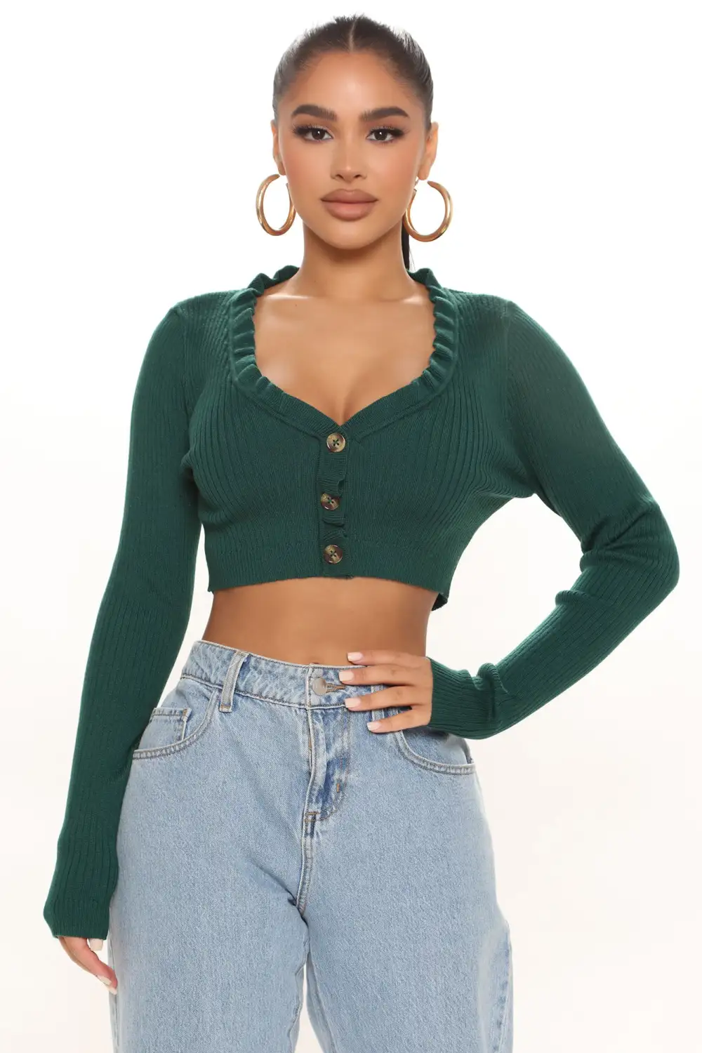 Make It Worth It Cropped Cardigan - Hunter