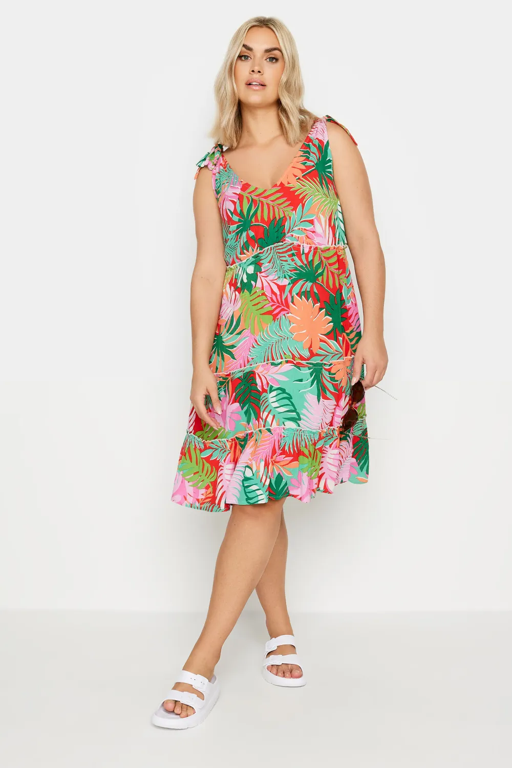 LIMITED COLLECTION Curve Red Tropical Tiered Midi Dress