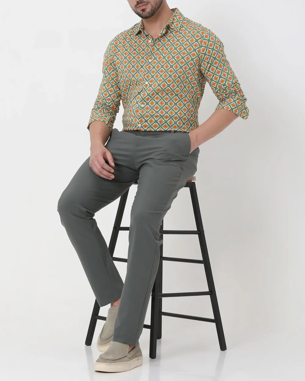 Classic Versatile Soft Slim-Fit Straight-Leg Olive Trousers