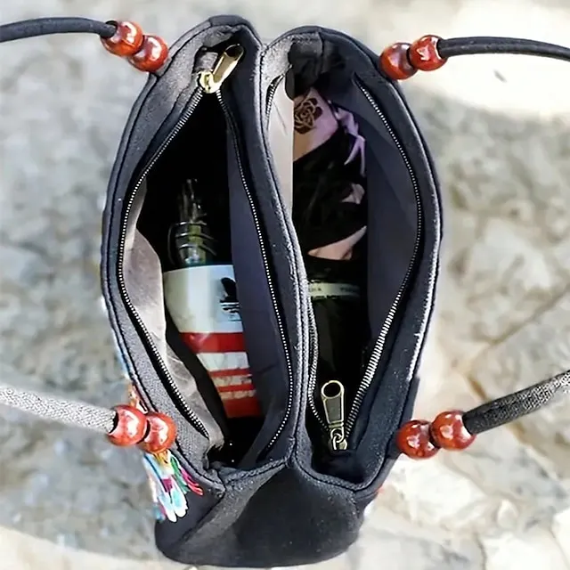 Women's Handbag Canvas Outdoor Holiday Embroidery Large Capacity Breathable Lightweight Folk Dark Red Black / Red Blue peacock