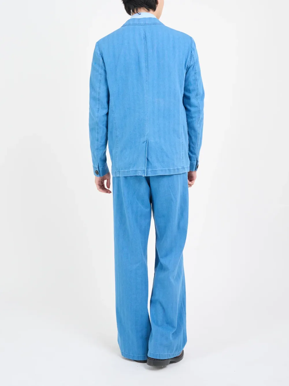 Indigo Casual Style Lapel Cotton Blazer