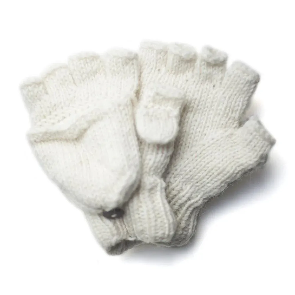 Plain Wool Fingerless Gloves With Mitten Flap