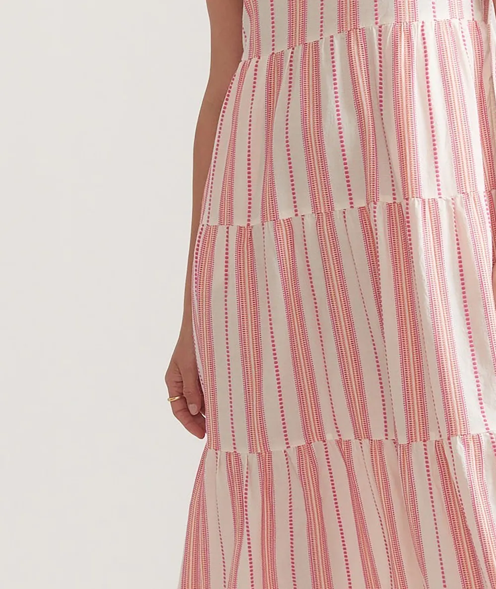Pink Striped Tiered Maxi Dress