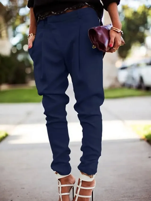 Women's Cargo Pants Joggers Pants Trousers Full Length Pocket Drop Crotch Mid Waist Simple Basic Work Office / Career Black White S M Spring &  Fall