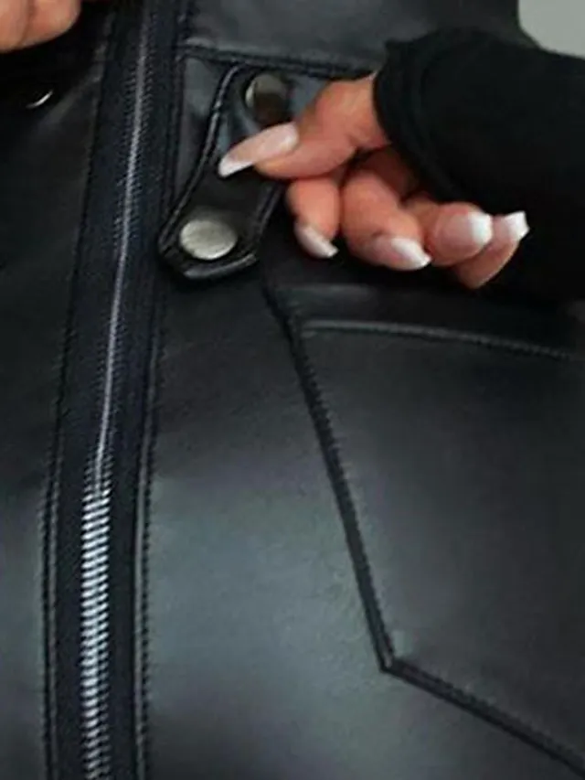 Women's Skinny Pants Trousers Faux Leather Black High Waist Fashion Party Casual Weekend Pocket Micro-elastic Ankle-Length Tummy Control Plain S M L XL