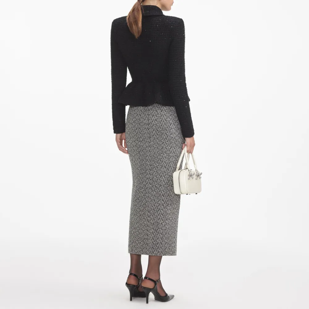 Black Textured Knit Peplum Jacket