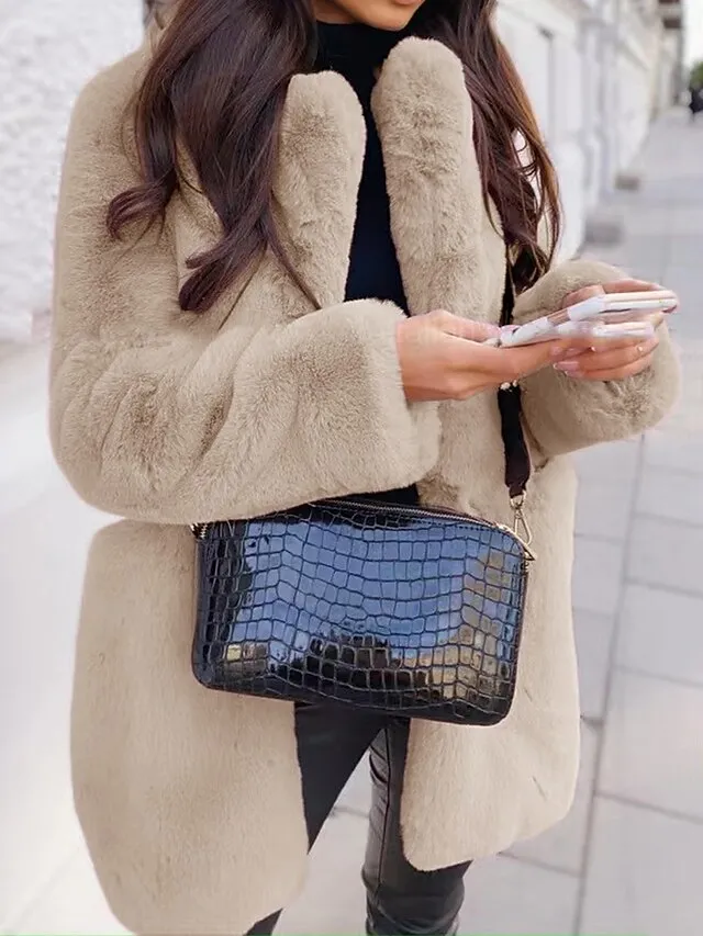 Women's Faux Fur Coat Pink Mink Fur Coat Warm Windproof Winter Coat Open Front Fleece Jacket Long Sleeve Fall Black White Outerwear