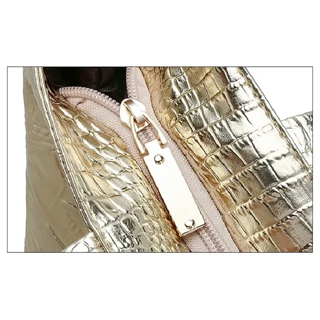 Women's Tote PU Leather Daily Zipper Solid Color Silver Black Gold