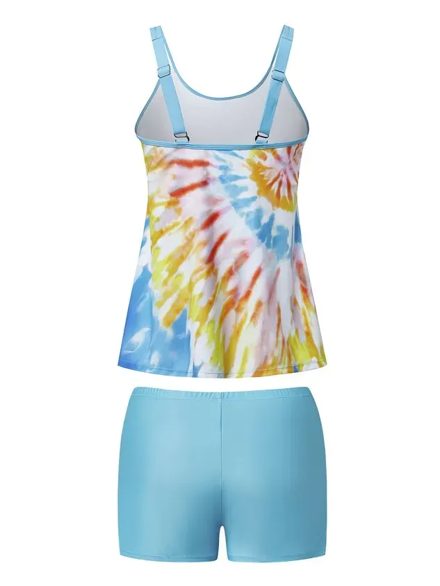 Casual Tie-Dye Pattern Printing Spaghetti Tankinis Two-Piece Set