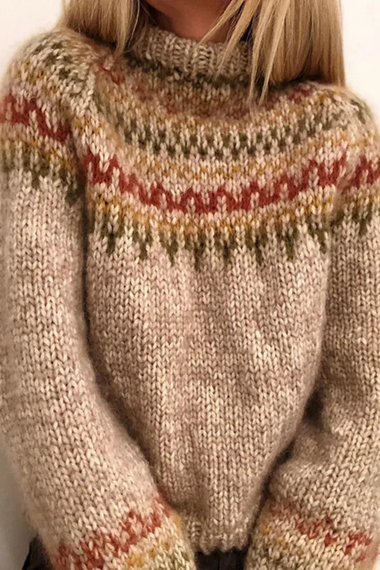 Casual Turtleneck Straight Leg Printed Sweater