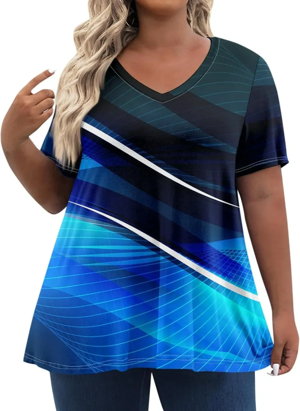 Plus Size Tops for Women Dressy Short Sleeve V Neck Shirts for Women Summer Tops for Women 2024 Floral Print Top