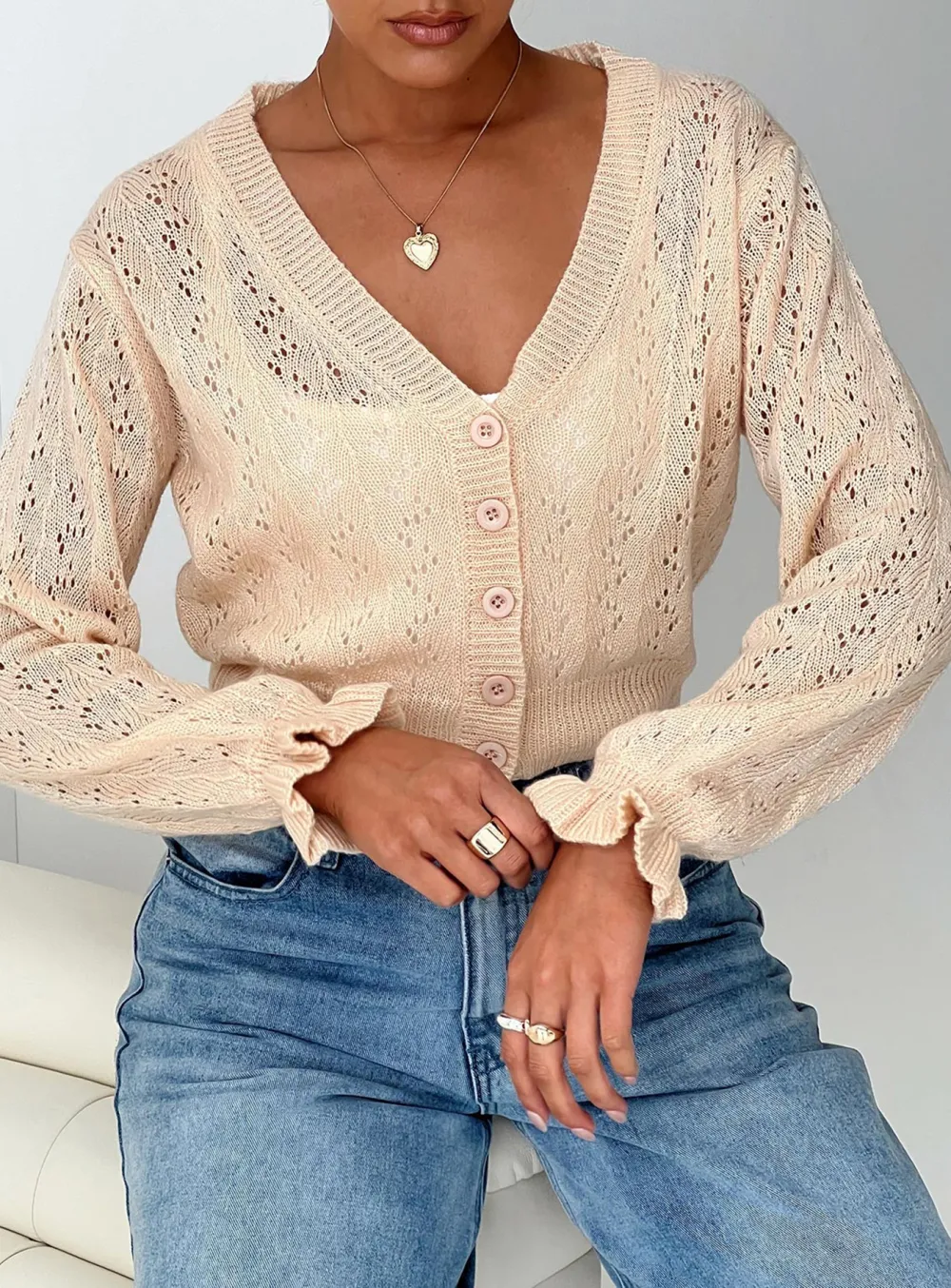 Ruffle V-neck Cropped Cardigan